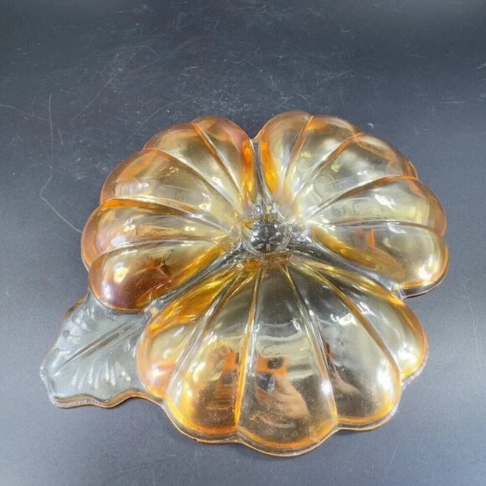 Vintage Carnival Glass Shamrock Dish‎ Divided Relish Iridescent Finish Tray Dish